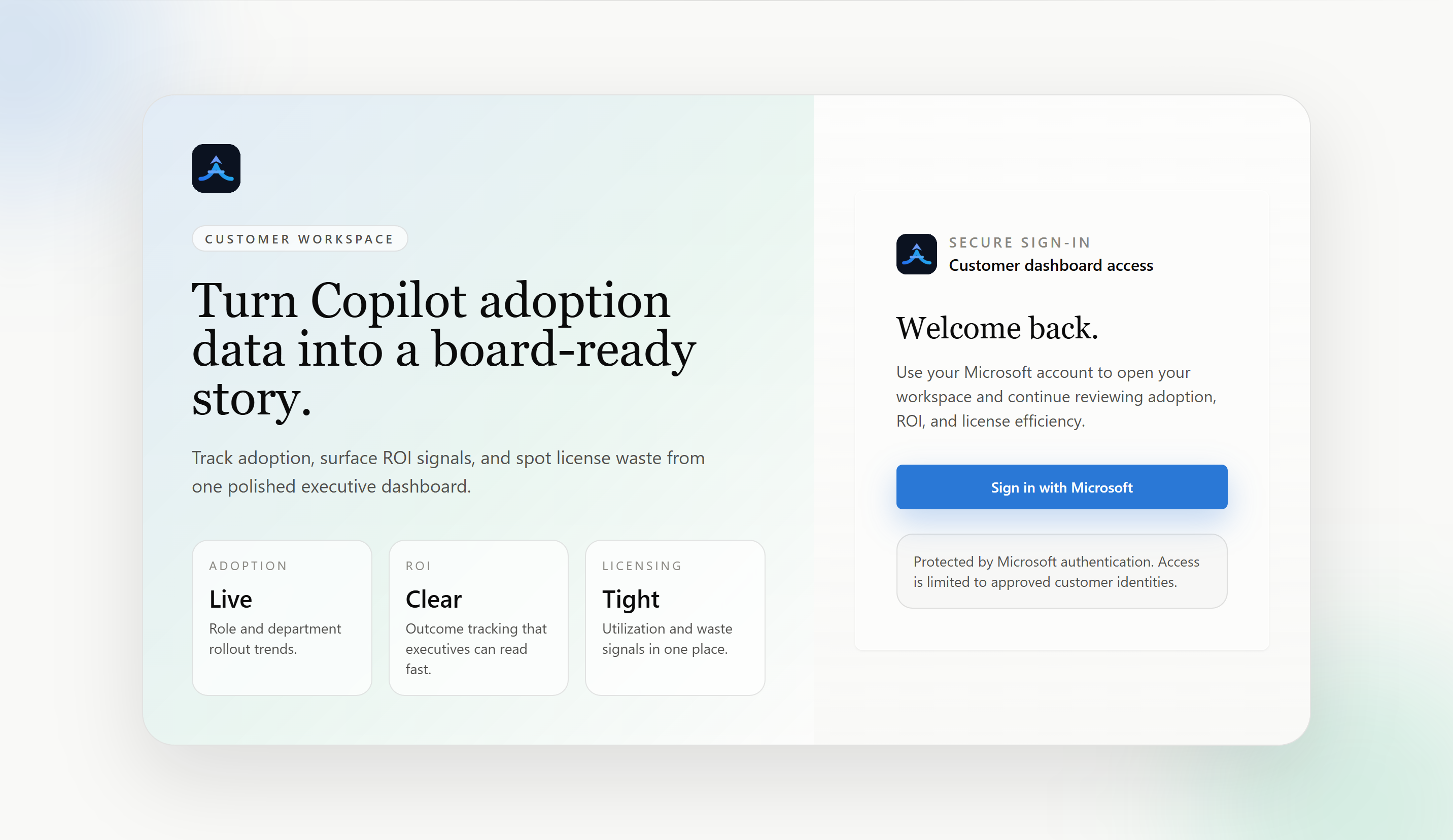 Full-size Adovance Login page with the Sign in with Microsoft button