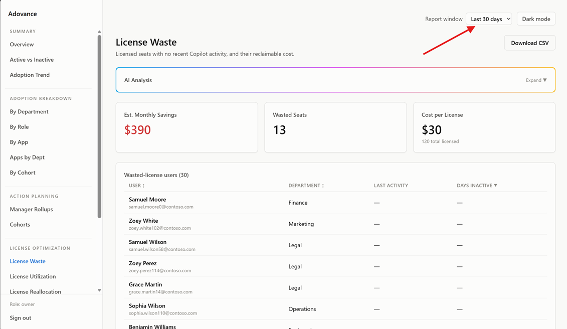 Reporting Window Selector screenshot